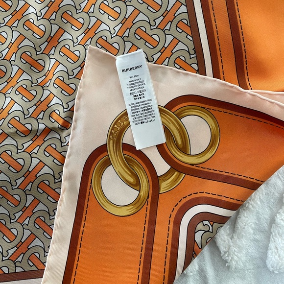 Burberry Print Logo Silk Orange Twill Scarf - Picture 13 of 16